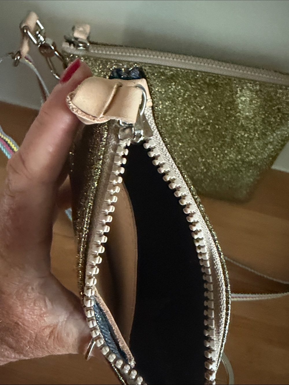 Consuela Olive Glitter Crossbody Duo with Multicolor Strap - Picture 7 of 9